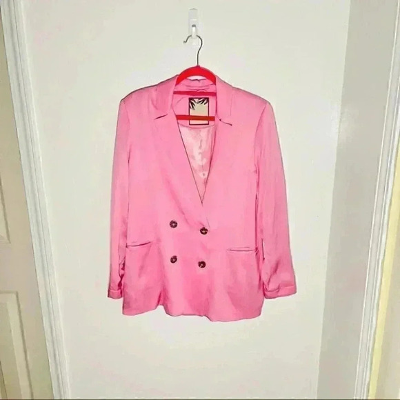 NEW Scotch & Soda Double Breasted Crepe Satin Blazer Pastel Pink Office Career - Picture 2 of 8
